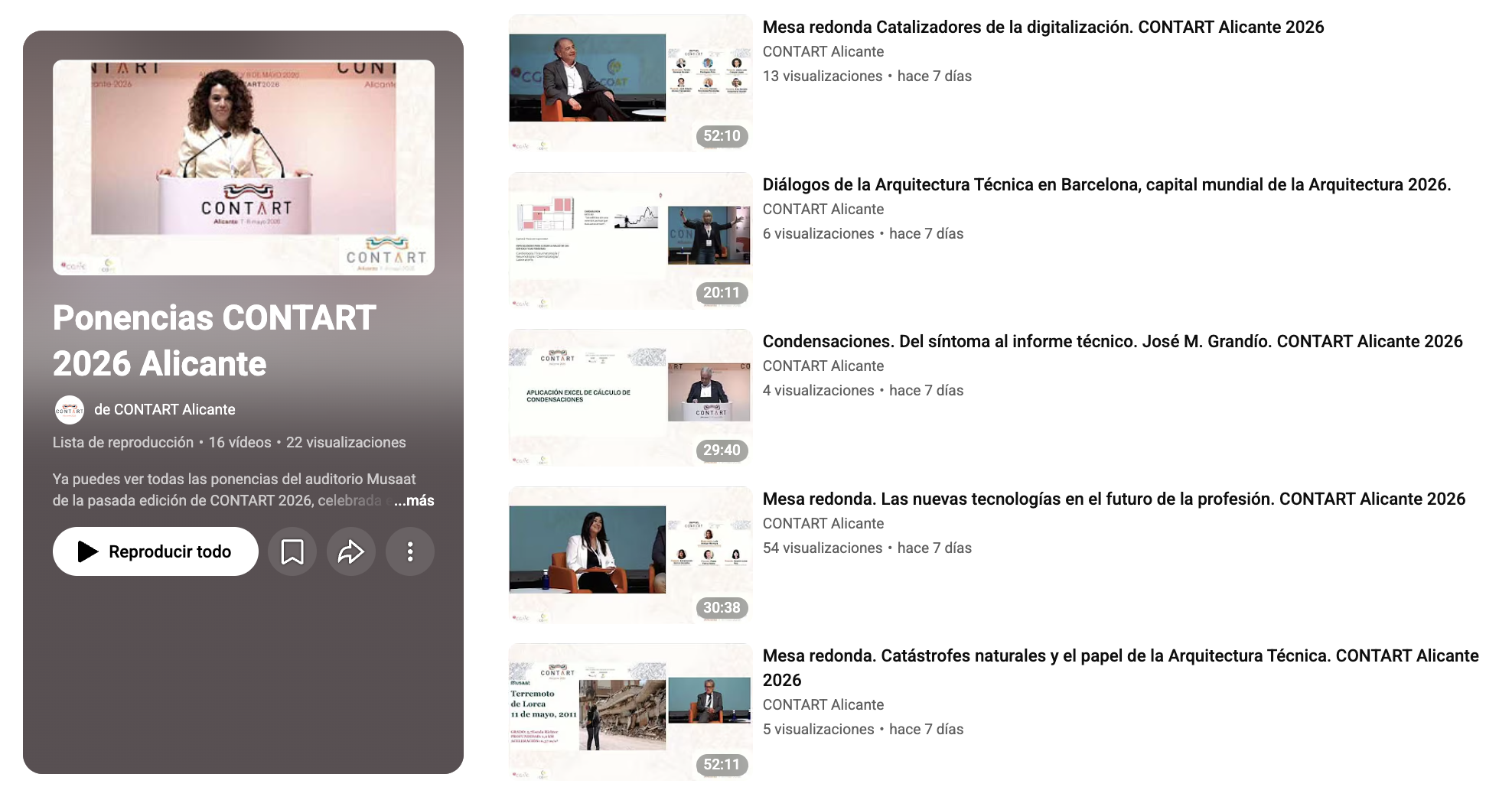 El legado técnico de CONTART 2026 se abre al sector: el CGATE publica en abierto las ponencias y debates de Alicante.
