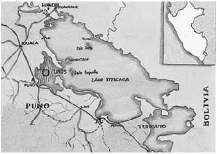 Lago Titicaca y ubicación de comunidades del Puno (Perú).JPG