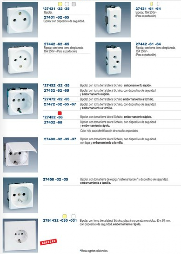 Bases de enchufe 16 A 250 V