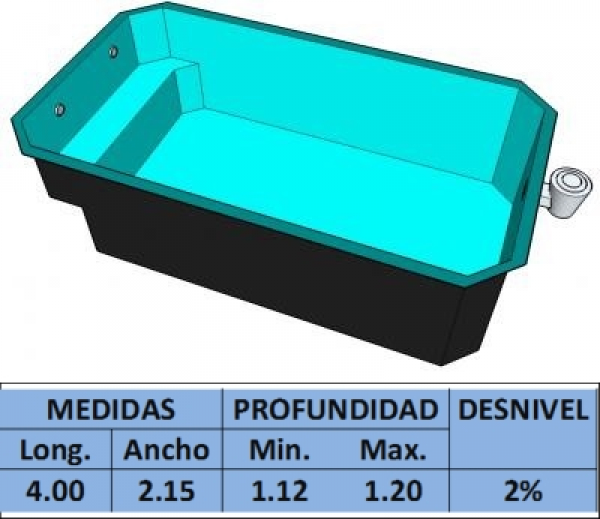 Piscina Prefabricada Poliester - Fibra A-40 